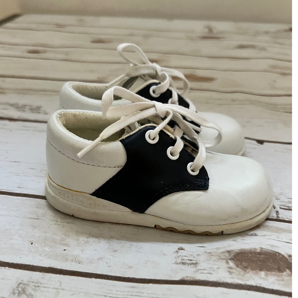 Stride Rite Saddle Oxford White Black Leather Toddler Shoes Size 5M